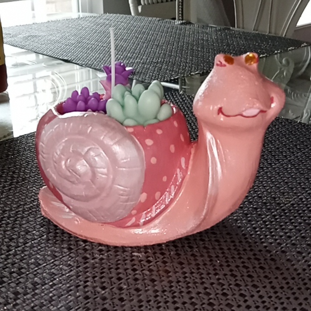 Concrete Snail Planter with Succulent Candles